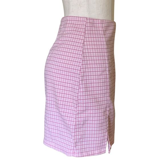 Brandy Melville Pink Gingham Plaid Mini Skirt Side Slit Y2K Preppy - Picture 4 of 8